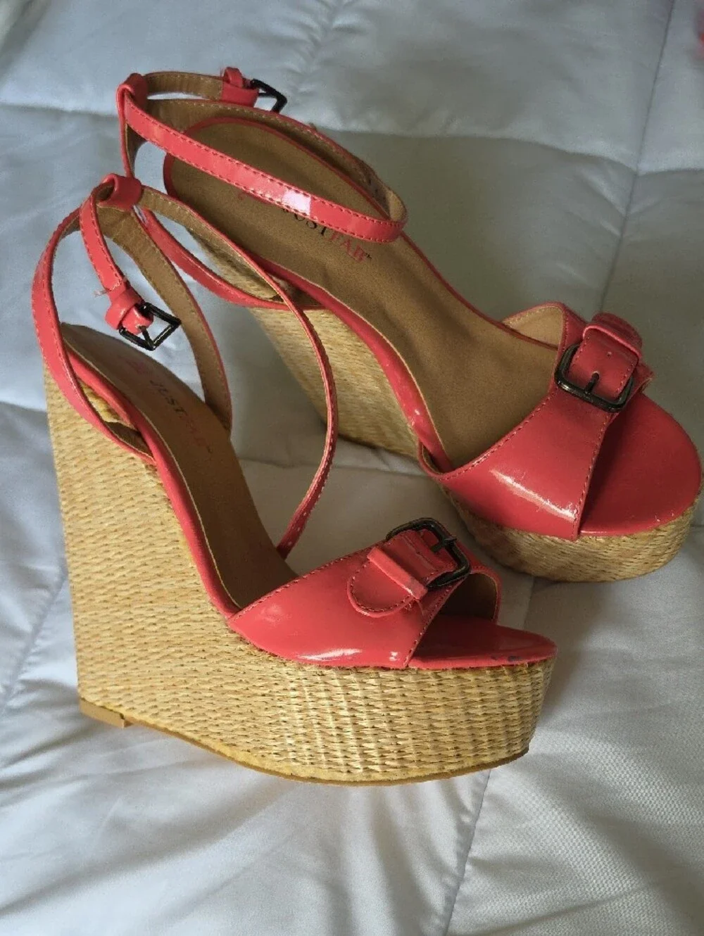 JustFab Coral Patent Ankle-Strap Wedge Sandals